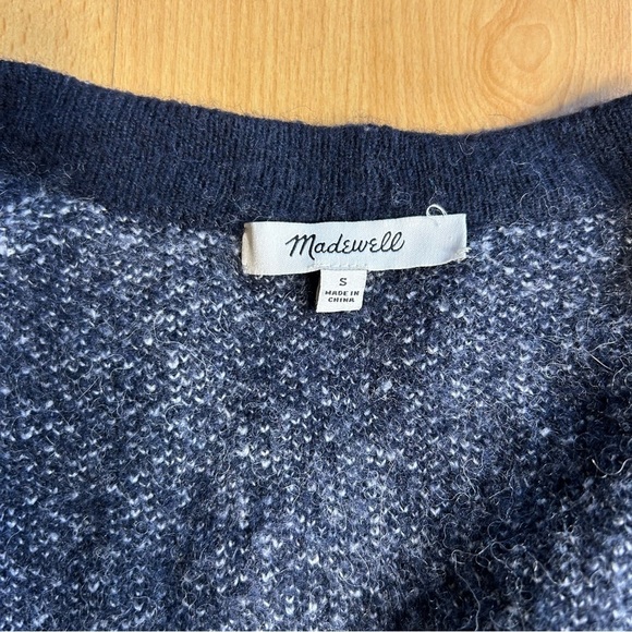 Madewell Birds Eye Maysfield Alpaca Wool Blend Cardigan Blue and White Cozy Soft - Picture 6 of 11